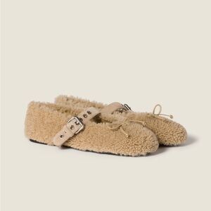 MIU MIU Shearling Ballerina Flats in Desert Beige 37